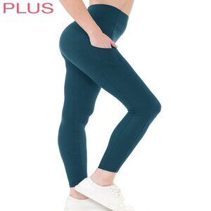 Women Sculpting Detailed High Waist Yoga Leggings w/Pockets Blue Borealis 1X-3X